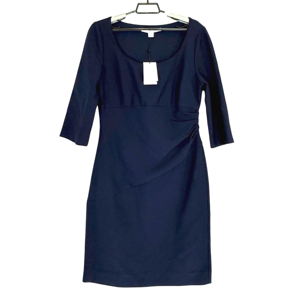 Diane von Furstenberg Dress Women's 14 DVF Lillian Ruched Sheath Office Navy New